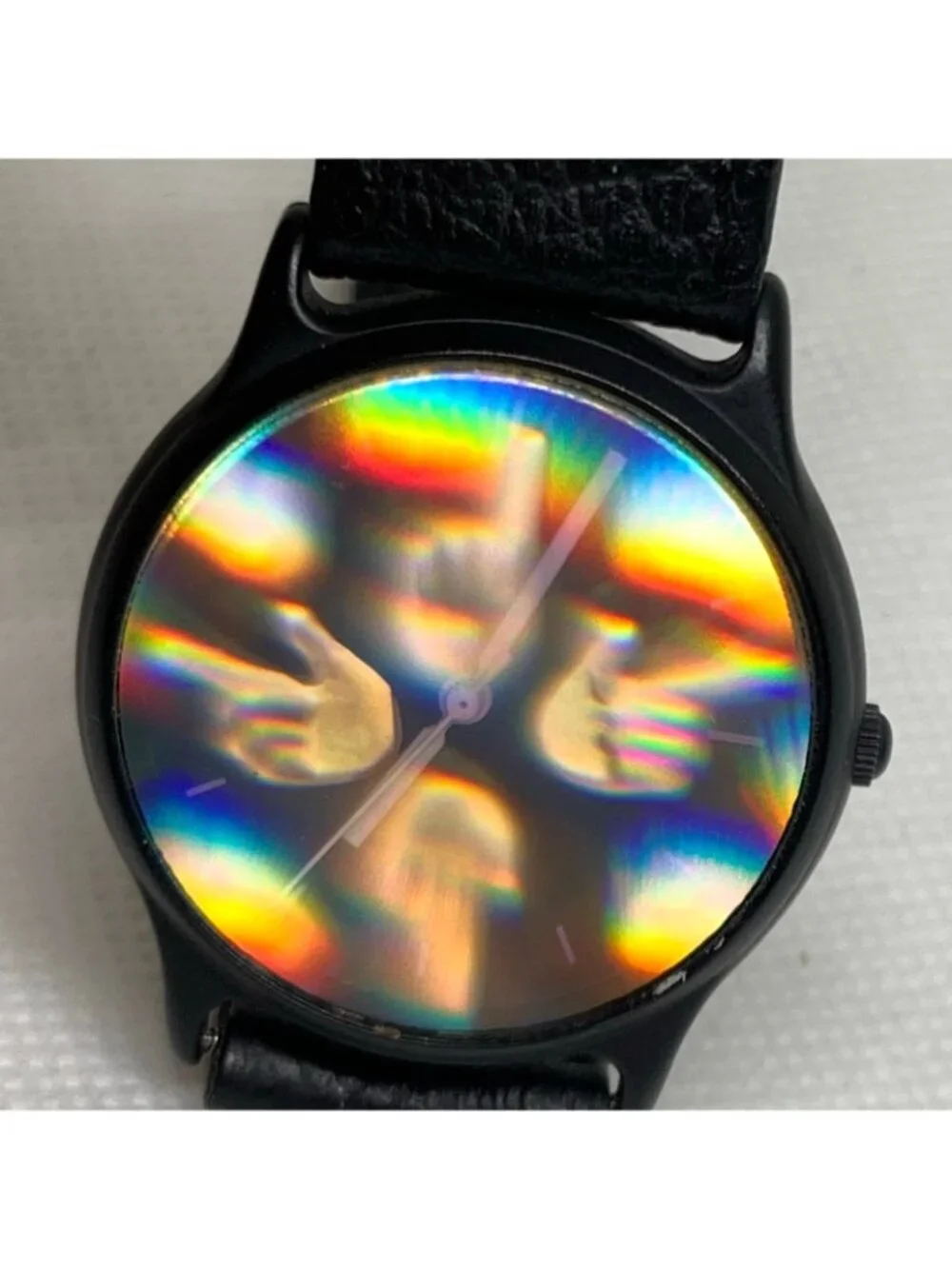 Vintage 90s Lasart 3D Holographic unisex Wrist Watch 32mm black tone running